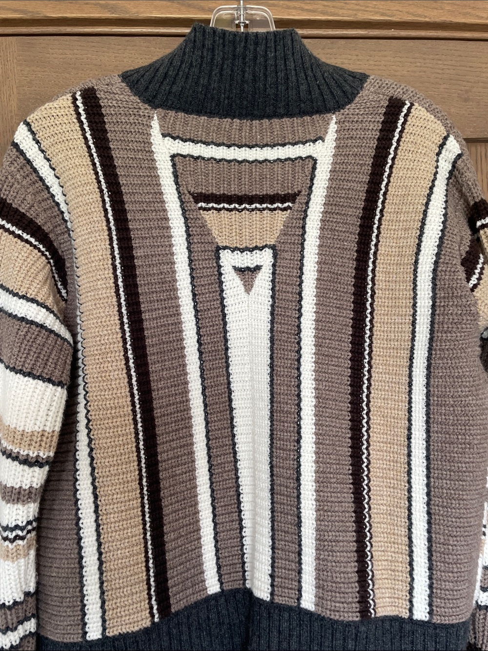 CAbi Striped Shawl Collar Cardigan in Charcoal, Cream & Taupe Size S - Picture 4 of 9